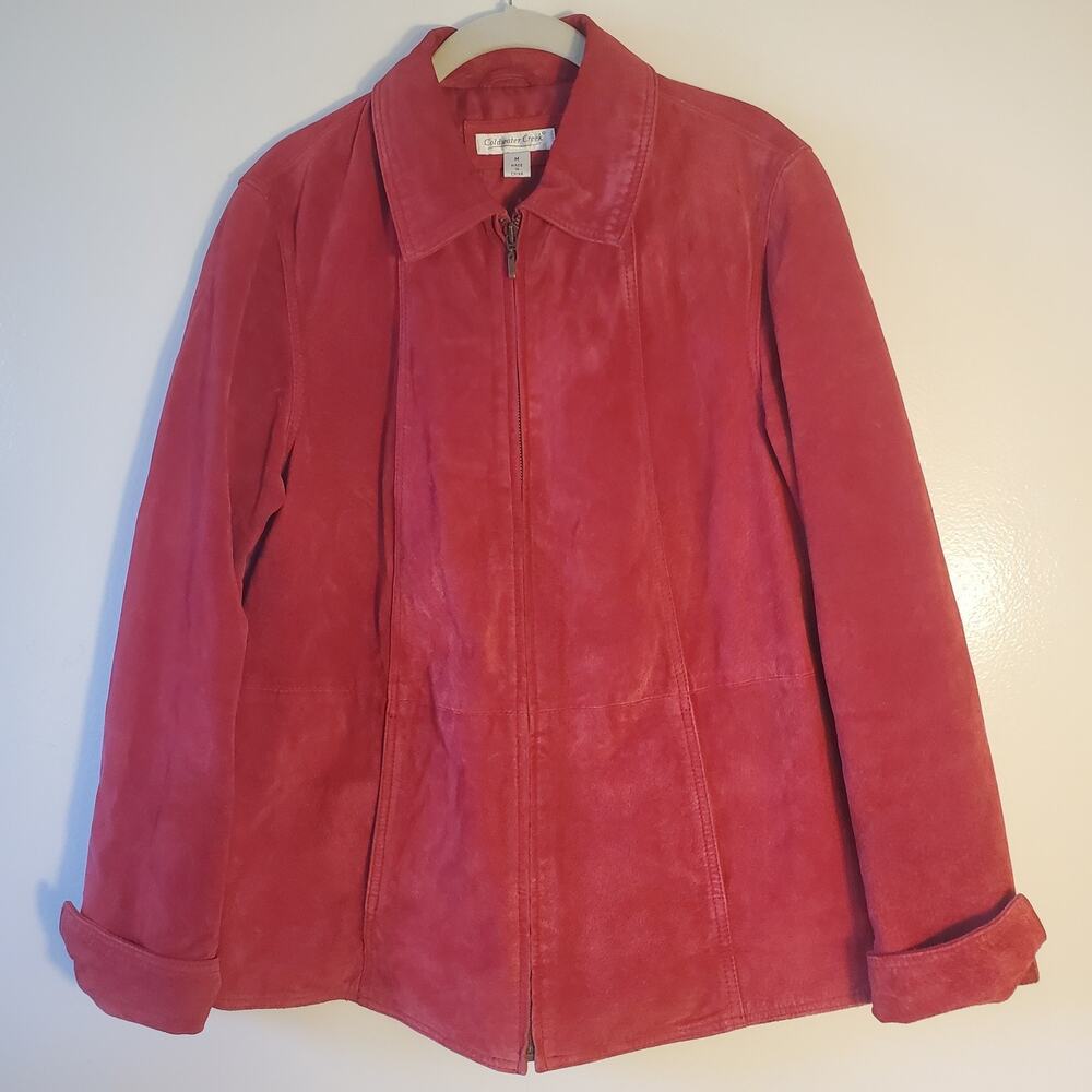 Cold Water Creek Women's Red Suede Jacket Size Medium Full Zip Pockets